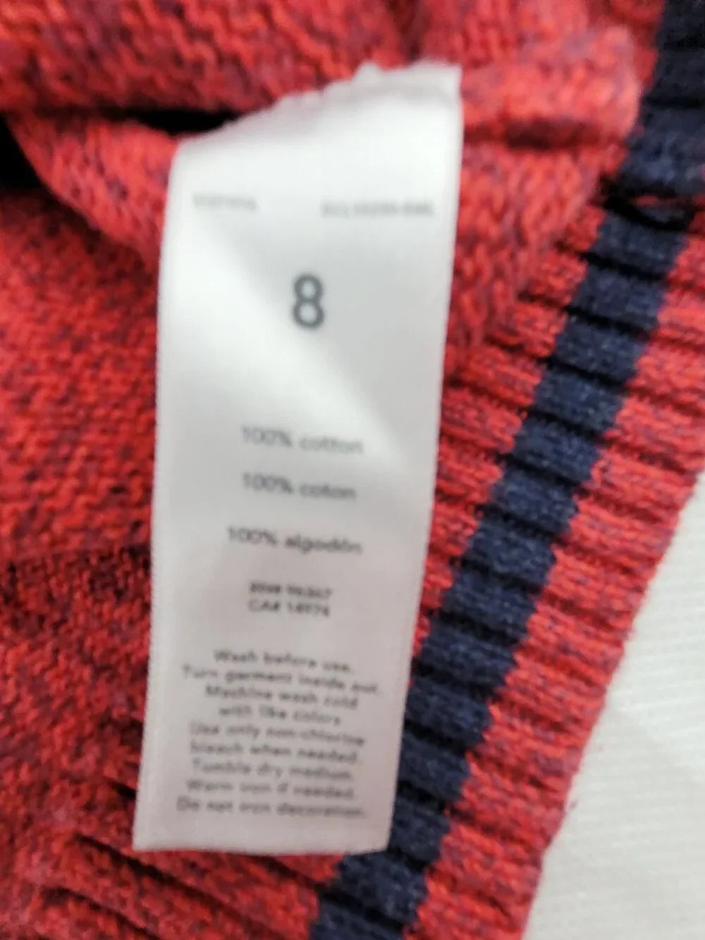 Vintage OshKosh Sweater Boys 8 Red 100% Cotton Knit Fair Isle Button Mock Neck